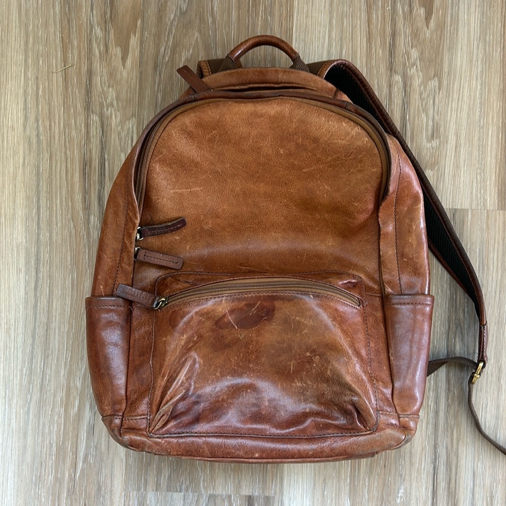 Vintage Distressed Leather Backpack, Fossil